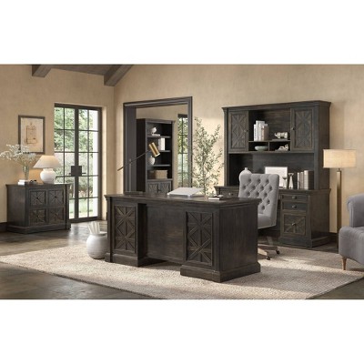 Kingston Dark Brown Wood Office Desk with Hutch and USB Ports