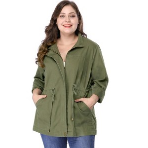 Agnes Orinda Women's Plus Size Winter Zipper Drawstring Waist Long Sleeve with Pockets Fashion Jackets - 1 of 4