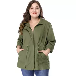 Agnes Orinda Women's Plus Size Stand Collar Drawstring Utility Jacket Army Green 3X