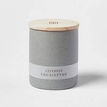 6oz Matte Textured Ceramic Wooden Wick Candle Gray / Lavender Eucalyptus - Threshold™