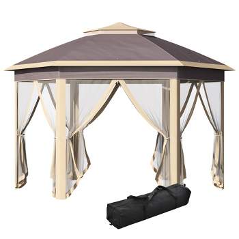 Outsunny 13'x11' Pop Up Gazebo, Double Roof Canopy Tent with Zippered Mesh Sidewalls, Height Adjustable and Carrying Bag, Event Tent for Patio Garden Backyard