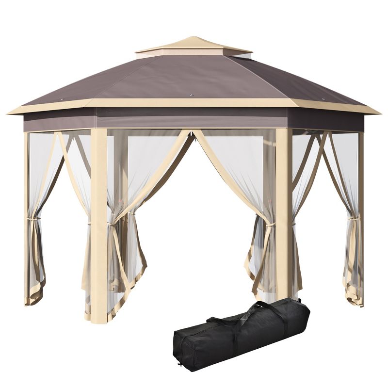 Outsunny 13'x11' Pop Up Gazebo, Double Roof Canopy Tent with Zippered Mesh Sidewalls, Height Adjustable and Carrying Bag, Event Tent for Patio Garden Backyard, 1 of 7