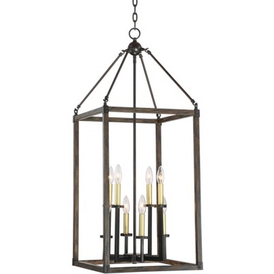 Franklin Iron Works Bronze Wood Finish Grain Cage Foyer Chandelier 16" Wide Rustic Farmhouse 8-Light Fixture Dining Room House Entryway