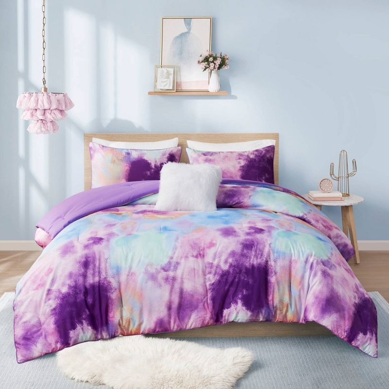 Lisa Watercolor Tie Dye Printed Comforter Set with Throw Pillow - Intelligent Design, 4 of 12