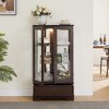 Wooakway 47"H Cherry Lighted Glass Curio Cabinet with Adjustable Shelves Two Doors One Drawer Bulb Included - 4 of 4