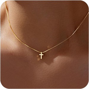 Dainty Cute 14K Gold Silver Plated Cross Pendant Jewelry Non Tarnish Waterproof - 1 of 4