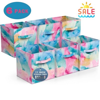 DOMETOUR Colorful Storage Cubes Storage Bins Set of 6, 11 Inch Foldable Fabric Storage Box with Handles Closet Organizers for Shelves