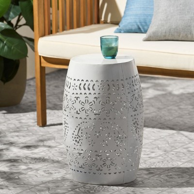 Apollos Modern Lace Cut Iron Side Table,12"Round End Table With Storage,Drum Accent Table-Cuddlewood
