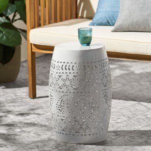 Apollos Modern Lace Cut Iron Side Table,12"Round End Table With Storage,Drum Accent Table-Cuddlewood - 1 of 4