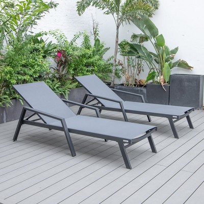 Modern Dark Grey Aluminum Patio Chaise Lounge Chair with Armrests