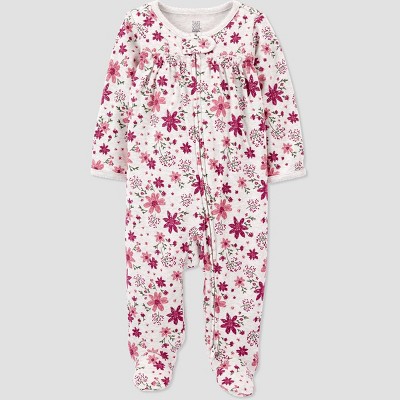 Image of Baby Girls' Floral Footed Pajama - Just One You® made by carter's Oatmeal Heather 3M