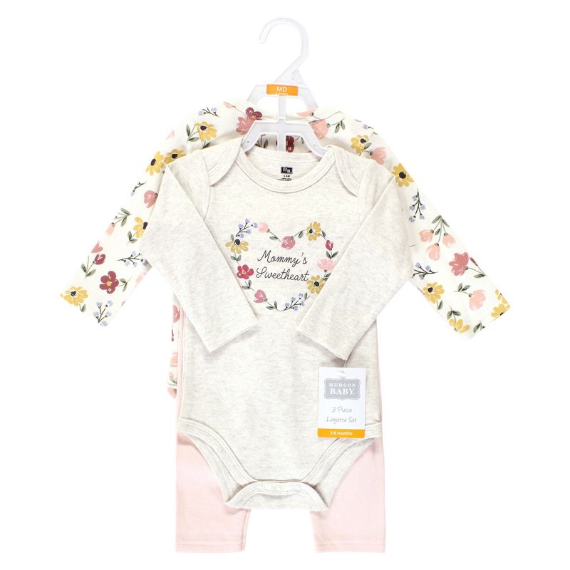 Hudson Baby Infant Girl Long-Sleeve Bodysuits and Pants, Soft Painted Floral Long-Sleeve, 2 of 6