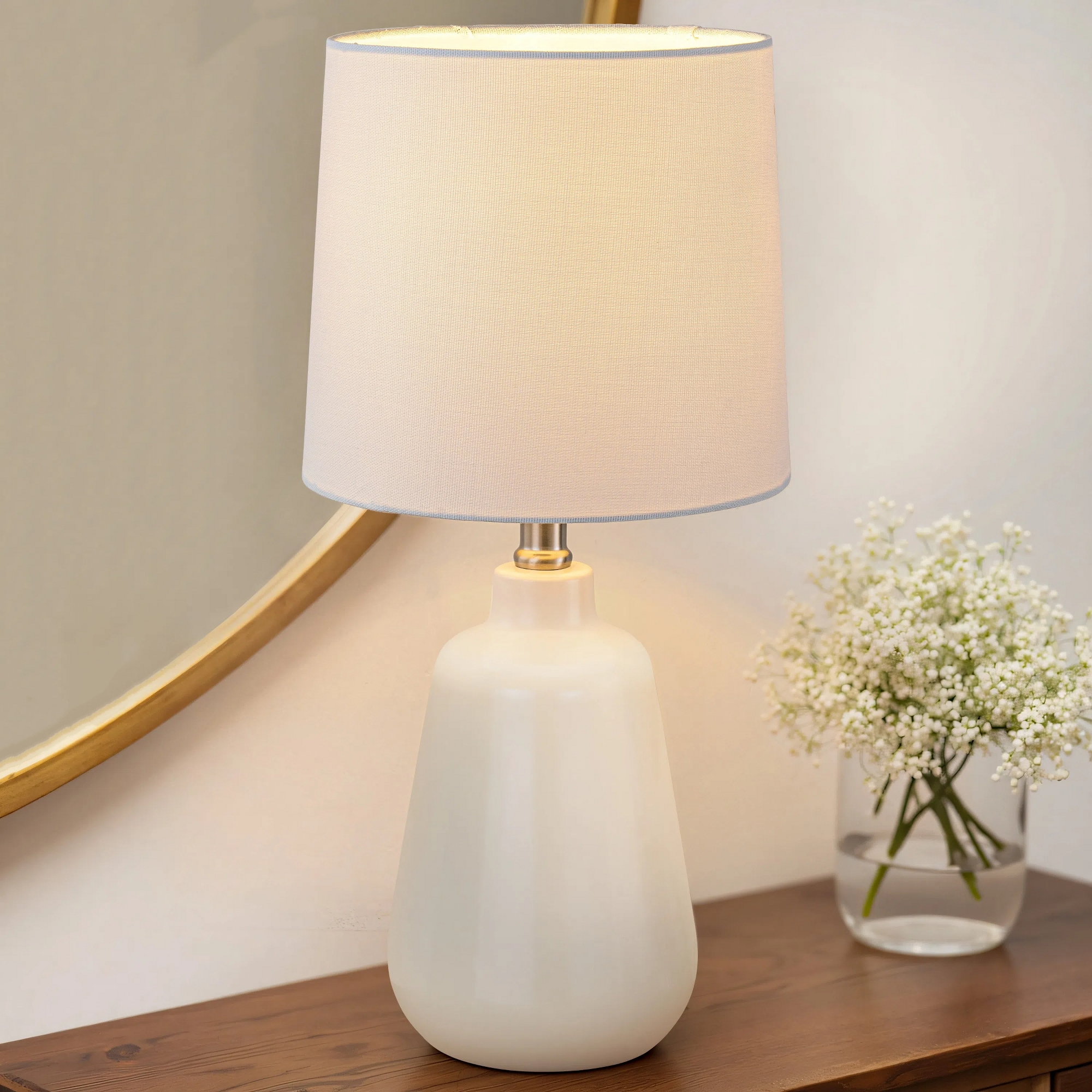 C Cattleya 18.5in. Modern Minimalist White Ceramic Table Lamp with Linen Shade for Bedroom,Living Room,Nightstand