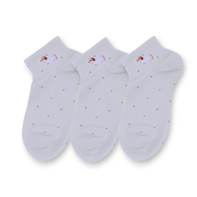 Anna-Kaci 3-Pack Women's Cotton Ankle Socks with Embroidered Dog and Dotted Knit Pattern