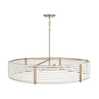 Aged Brass 6-Light Drum Chandelier with White Beads