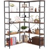 COUCHETA 69 Inch Tall 5-Tier Industrial L-Shaped Corner shelfRustic Brown Bookcase with Metal Frame(Retro color) - 3 of 4