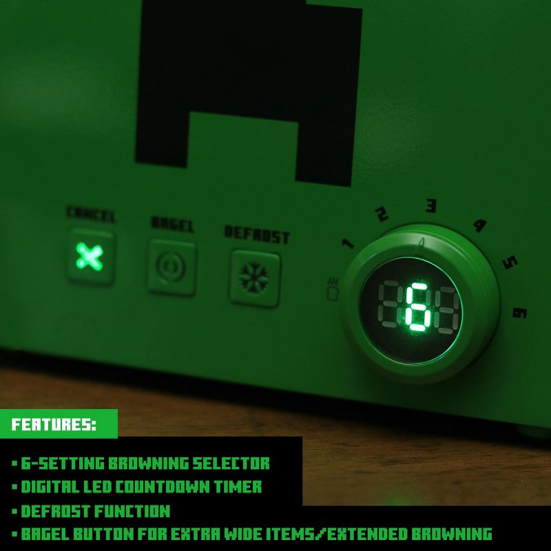 Ukonic Minecraft Green Creeper 2-Slice Toaster With Imprint Feature, 5 of 10