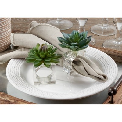 Set of 4 Green Plastic Succulent Napkin Rings