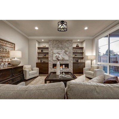 Matte Black and Brushed Nickel 15" Round Semi-Flush Mount Light