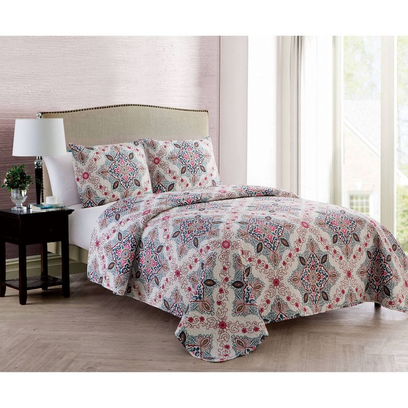 3pc Wyndham Pinsonic Reversible Quilt Set Beige - VCNY, 3 of 6