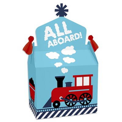 Big Dot of Happiness Railroad Party Crossing - Treat Box Party Favors - Steam Train Birthday Party or Baby Shower Goodie Gable Boxes - Set of 12