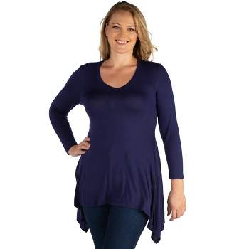 24seven Comfort Apparel Womens Long Sleeve Split Hemline Plus Size Tunic Top