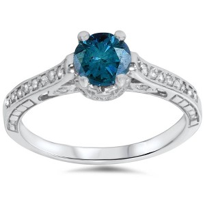 Pompeii3 1 1/5 Blue Diamond Engagement Ring 14k Gold Lab Created - 1 of 4