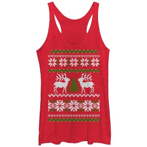 Women's Lost Gods Ugly Christmas Reindeer Racerback Tank Top - 1 of 3