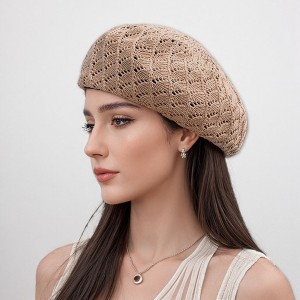 Anna-Kaci Women's Lightweight Crochet Beret Hat with Open Knit Design and Soft Slouchy Fit - 1 of 4