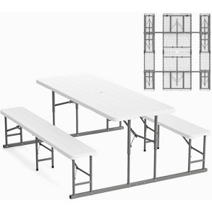 VINGLI Folding Picnic Table and Bench Set, Portable Outdoor Dining Furniture for Camping, Patio, Backyard, with Metal Frame (White) - 1 of 4