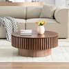 Gulches 31 Inch Round Walnut Coffee Table with Storage Handcraft Small for Apartment Modern Living Room Sturdy Pedestal - 2 of 4