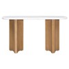 MAYEERTY Narrow Console Table with Oval Faux Marble Top Rustic Sofa Table with Curved Legs for Living Room Natural White - 4 of 4