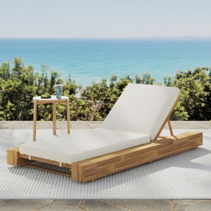 Christopher Knight Home Ian Acacia Wood Armless Adjustable Chaise Lounge with 4" Thick Cushion - 1 of 4