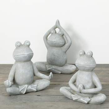 17"H Sullivans Yoga Frog Garden Statue Set of 3, Gray