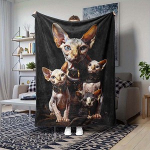 Sphynx Cat Pattern Soft Flannel Car Nap Blanket, All Season Polyester Throw for Vehicle Interior Accessories, Christmas Gift. - 1 of 4