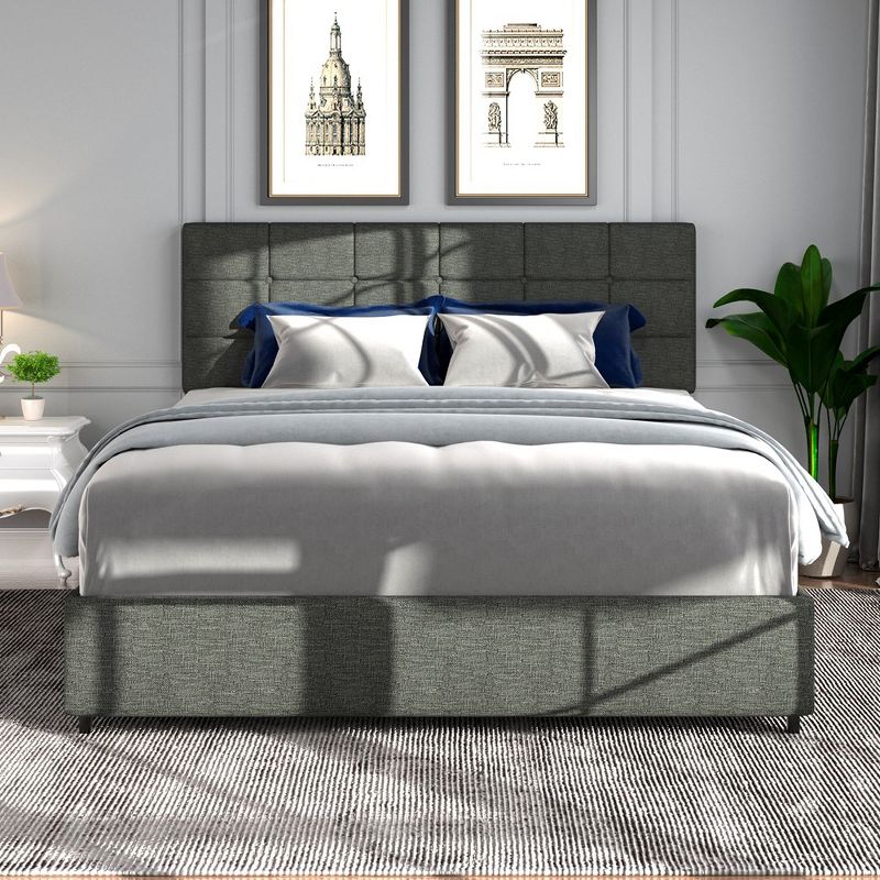 Velvet Upholstered Platform Bed with 4 Drawers of Storage, Adjustable Height Headboard, Metal Frame And Legs, 3 of 9