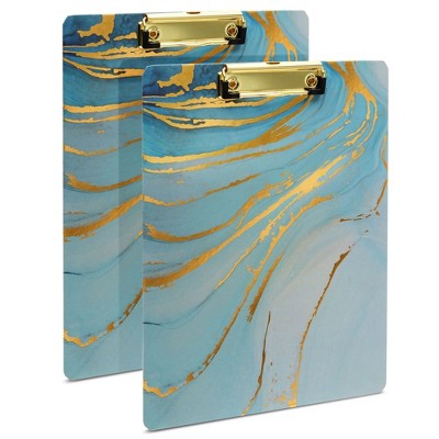 Okuna Outpost 2 Pack Decorative Blue Marble Clipboards, A4 Letter Size with Gold Low Profile Metal Clip (9 x 12 In)