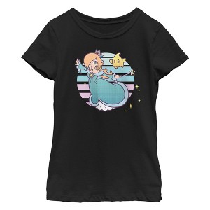 Girl's Nintendo Super Mario Rosalina And Luma Striped Background Portrait T-Shirt - 1 of 4