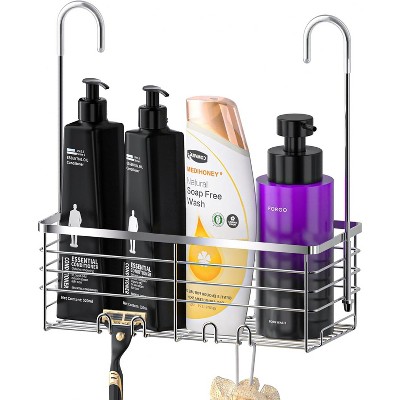 Attop Shower Hanging Rack, Bathroom Shower Storage Basket, Shampoo Holder, Over-the-Door Shower Rack with Hooks, 304 Stainless Steel Rust-Proof