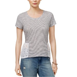 maison Jules Womens Striped Lace Trim Basic T-Shirt - 1 of 1