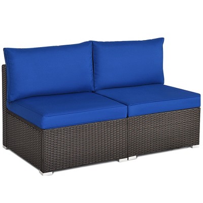 Tangkula 2-Piece Outdoor Wicker Rattan Sectional Armless Sofa Chair with Cushions