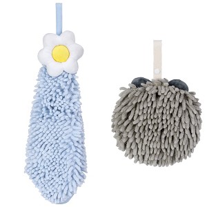 REGALWOVEN 2 Packs Soft Absorbent Flower Pattern Chenille Hand Towel with Loop 6" x 15"/7" x 7" - 1 of 4