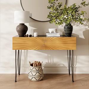 ORRD Mordern Farmhouse Wood 39.4" Console Table - Black & Gold with 2 Drawers and Storage for Entryway - 1 of 4