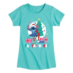 Girls' - Lilo and Stitch - Santa's Here Christmas Fitted Short Sleeve Graphic T-Shirt - 1 of 4