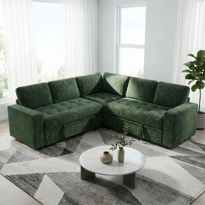 Dyonery 85" Modular L-Shaped Sleeper Sofa Bed, 5-Seat Sectional Couch in Plush Chenille with Adjustable Backrest and USB Ports - 1 of 4