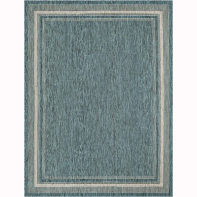 Teal and Beige Synthetic Flat Woven 9' x 12' Outdoor Rug