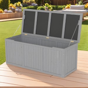 Lyngins 67 Gallon Wooden Deck Box, Weather-Resistant Outdoor Storage Box, Dual-Purpose Seat/Table, Hinged Lid with Thumb Groove, Natural Wood Finish - 1 of 4