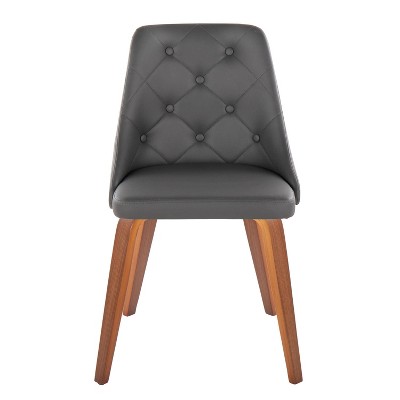 Set of 2 Grey Faux Leather Walnut Wood Upholstered Side Chairs