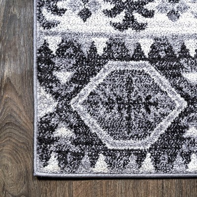 Charcoal and Ivory Distressed Geometric Synthetic Area Rug