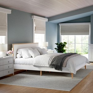 Martha Stewart Flynn Solid Wood Platform Bed with Upholstered Base and Inset Headboard, Wood Slat Bottom, No Box Spring Needed - 1 of 4